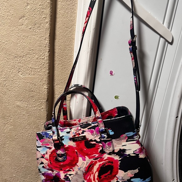 Kate Spade Black and Red Satchel with Floral Design